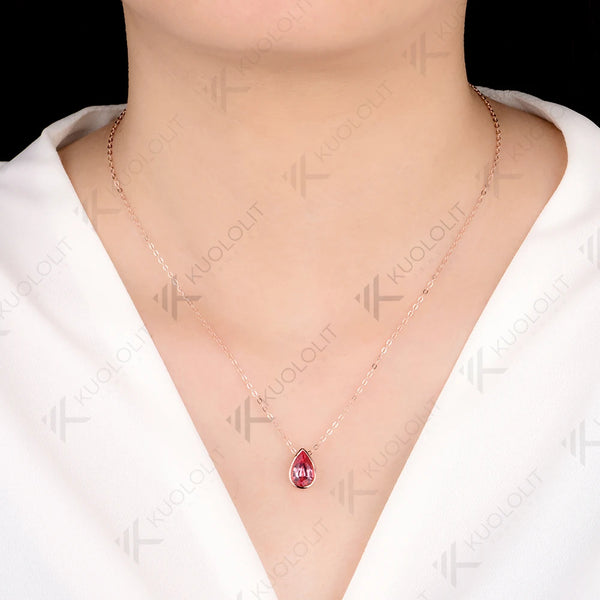 Kuololit 3CT Cyan Moissanite Lab Grown Padparadscha Necklace for Women Men Solid 585 14K 10K Gold Pear Chain for Engagement Christmas