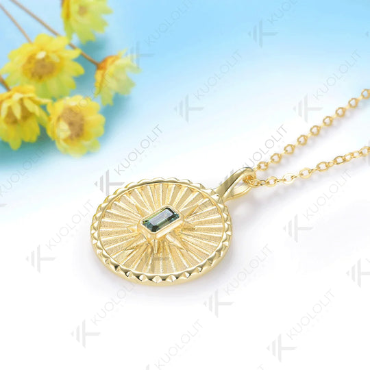 Kuololit 0.4CT Emerald Cut Cyan Moissanite Necklace for Women Solid 14K 10K 925 Sliver Yellow Gold Necklace Christmas Gift Party