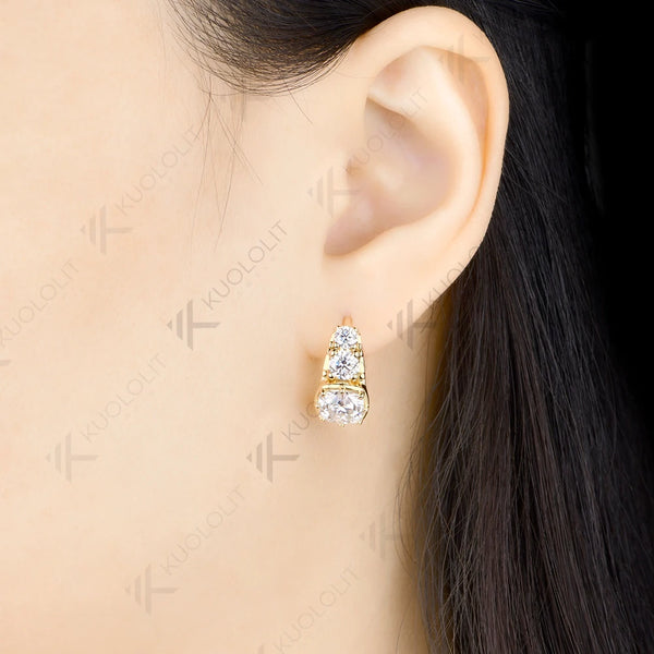 Kuololit 5.2CTW Cushion Moissanite Clip Earrings for Women Solid 14K 10K 585 White Gold Hoop Earrings for Party Christmas Gifts