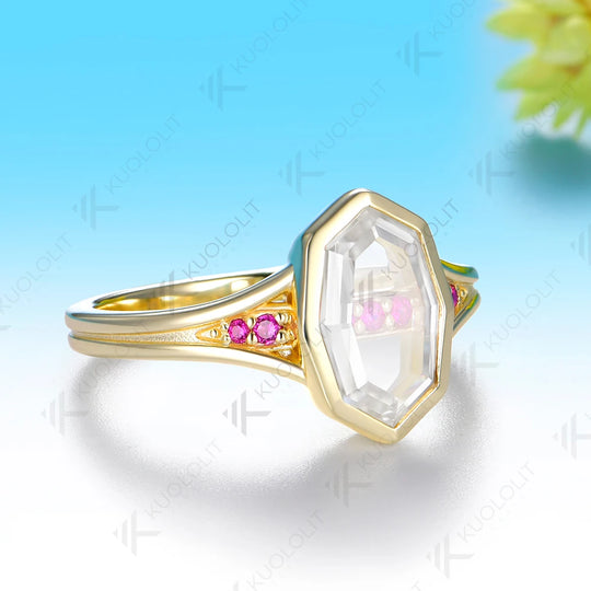 Kuololit 2CT Unique Portrait Cut Rhombus Moissanite Ruby Custom Ring for Women Solid 14K 10K Yellow Gold for Christmas Gifts
