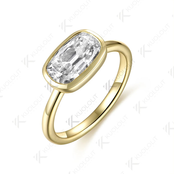 Kuololit 2CT OMC Cut Moissanite Engagement Ring for Women Solid 14K 10K Yellow Gold Ring for Anniversary Christmas Gifts Party Custom