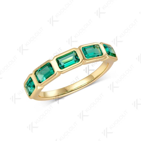 Kuololit 2.5CTW Lab Grown Emerald Ring for Women Solid 14K 10K Yellow Gold Emerald Wedding Band for Christmas Engagement Gift