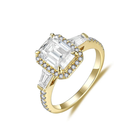 Kuololit 2ct Emerald Cut Rings for Women Men Solid 14K 10K Yellow Gold Set Ring for Wedding Luxury ENGAGEMENT Classic Christmas