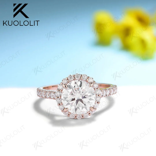 Kuololit 2CT Moissanite Ring for Women Solid 14K 10K 585 PT950 Gold 925 Silver Yellow Gold for Engagement Wedding Christmas Gift