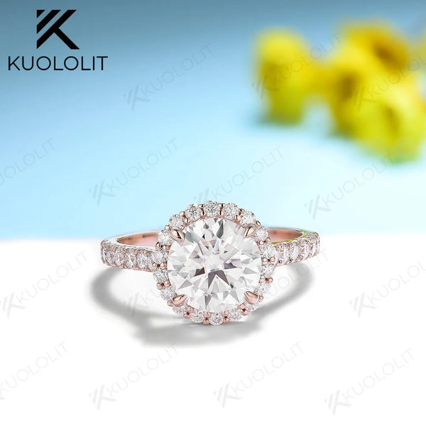 Kuololit 2CT Moissanite Ring for Women Solid 14K 10K 585 PT950 Gold 925 Silver Yellow Gold for Engagement Wedding Christmas Gift