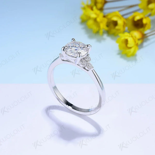 Kuololit 1CT Moissanite Rings for Women Sliver 925 White Gold Round Cut  for Anniversary Wedding Engagement Classic Jewelry