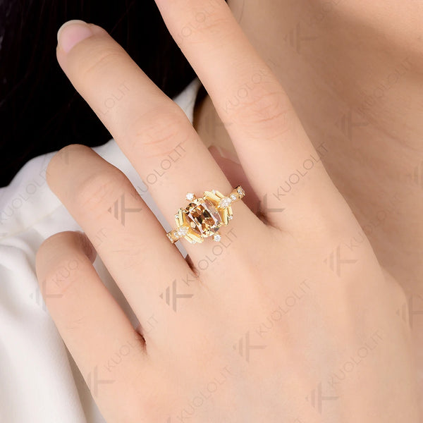 Kuololit 3CT OMC Cyan Champagne Moissanite for Women Solid 14K 10K 585 Yellow Gold Cushion Engagement Ring for Christmas Gifts