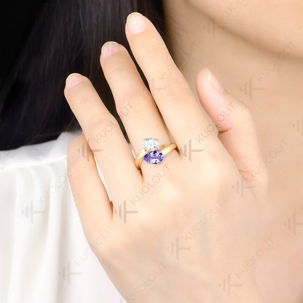 Kuololit 3CTW Lavender Sapphire Moissanite Ring for Women Solid 14K 10K 585 Yellow Gold Ring for Engagement Christmas Gifts