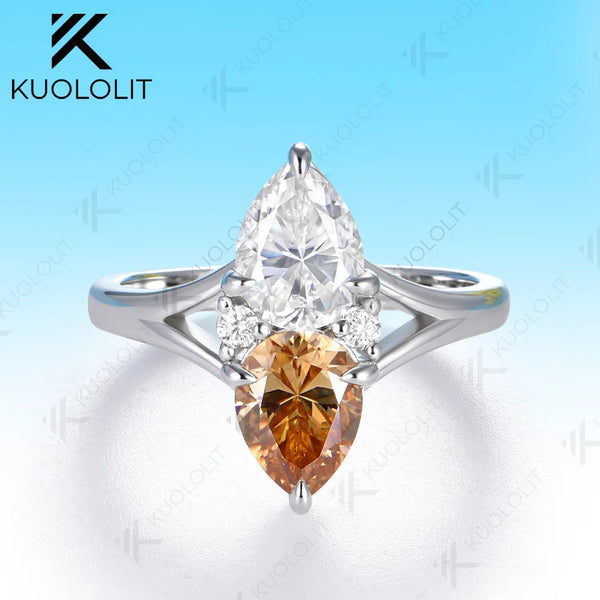 Kuololit 2.5CT Champagne White Moissanite Custom Ring for Women Solid 14K 10K 585 Yellow Gold Engagement Ring for Christmas Gift