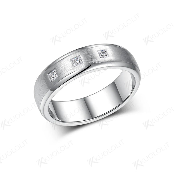 Kuololit 0.24CTW Moissanite Princess Cut Brushed Band for Men Women 925 Sliver Solid14K 10K Gold Ring for Anniversary Engagement