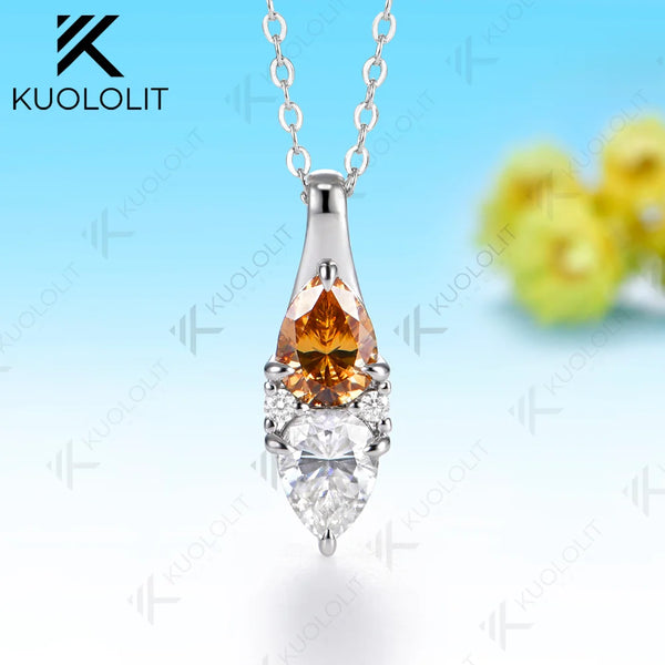 Kuololit 2.5CTW Champagne Pear Moissanite Custom Necklace for Women Solid 14K 10K 585 Yellow Gold for Christmas Gift Classic