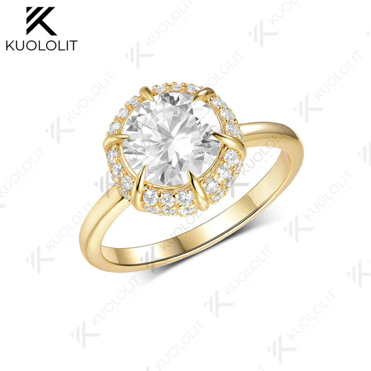 Kuololit 2CT IGI Lab Grown Diamonds Ring for Women Soild 585 14K 10K Yellow Gold Engagement Ring for Christmas Gifts Party