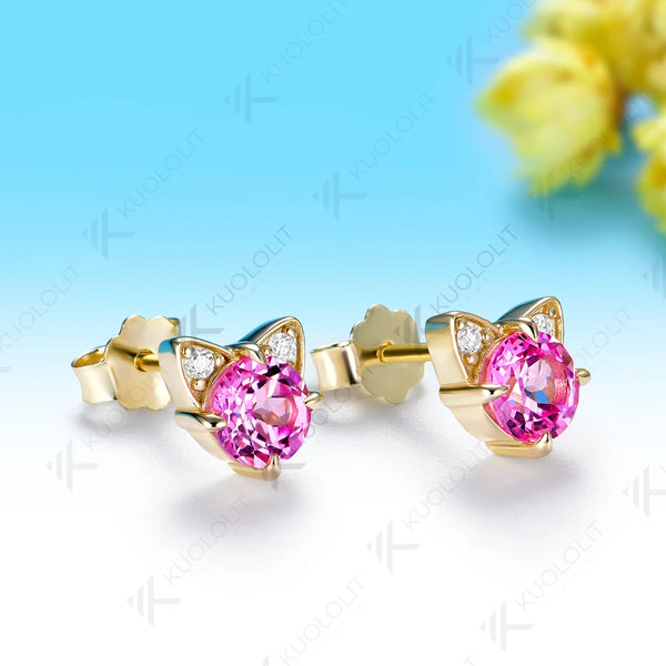 Kuololit 1.1CTW Lab Grown Pink Sapphire Diamond Custom Earrings for Women Solid 14K 10K 585 Yellow Gold for Christmas Gift Party