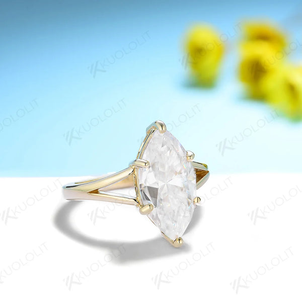 Kuololit 4CT Marquise cut Moissanite Ring for Women Solid 14K 10K 585 PT950 Gold Silver Yellow Gold Marquise for Engagement Wedding Christmas
