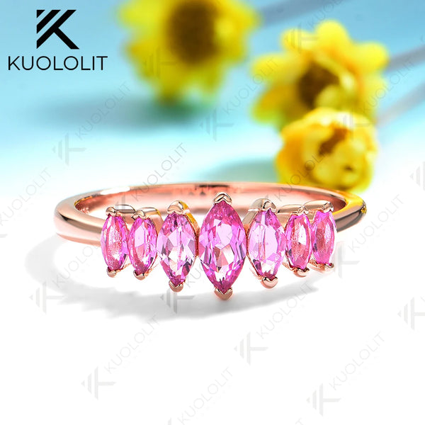 Kuololit 1.2CTW Lab Grown Pink Sapphire Marquise Ring for Women Men Solid 14K 10K Rose Gold Band for Wedding Christmas Party