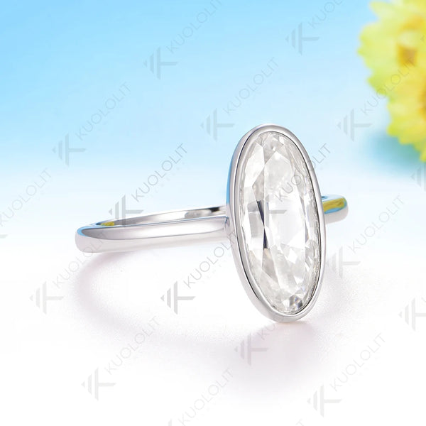 Kuololit 3CT OMC Long Oval Cut Moissanite for Women Soild 10K 14K White Gold Engagement Ring for Christmas Party Anniversary
