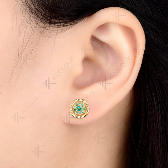 Kuololit 0.25CTW Lab Grown Emerald Custom Stud Earrings for Women Solid 14K 10K 585 Yellow Gold Stud Earrings for Christmas Gift