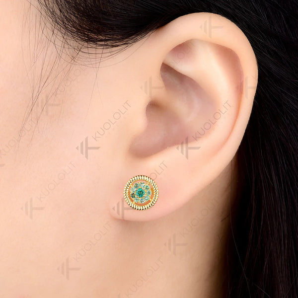 Kuololit 0.25CTW Lab Grown Emerald Custom Stud Earrings for Women Solid 14K 10K 585 Yellow Gold Stud Earrings for Christmas Gift