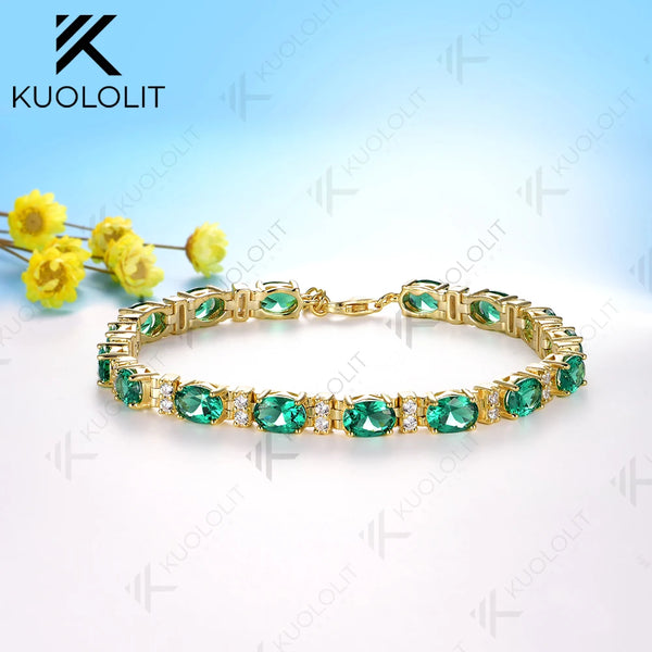Kuololit 16CTW Lab Grown Diamonds Emerald Bracelets for Women Men 585 14K 10K Adjustable Chains for Engagement Wedding Christmas