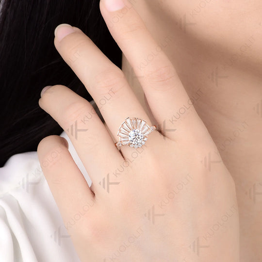Kuololit 1CT Round Moissanite Custom Engagement Ring for Women Solid 14K 10K 585 Rose Gold Ring for Christmas Gifts Jewelry