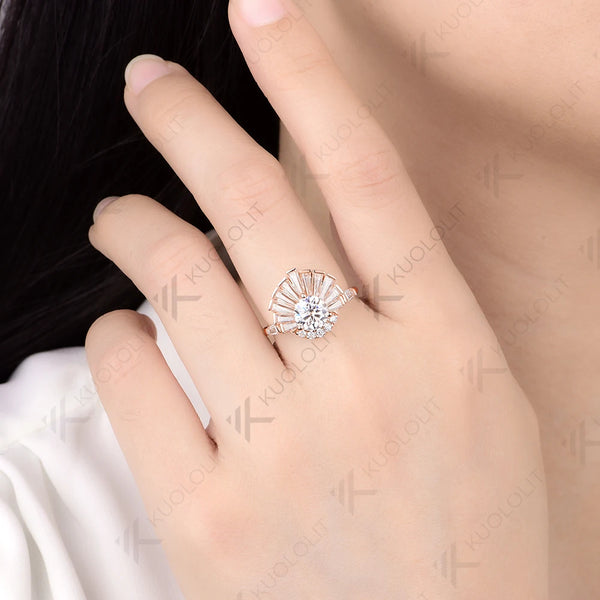 Kuololit 1CT Round Moissanite Custom Engagement Ring for Women Solid 14K 10K 585 Rose Gold Ring for Christmas Gifts Jewelry