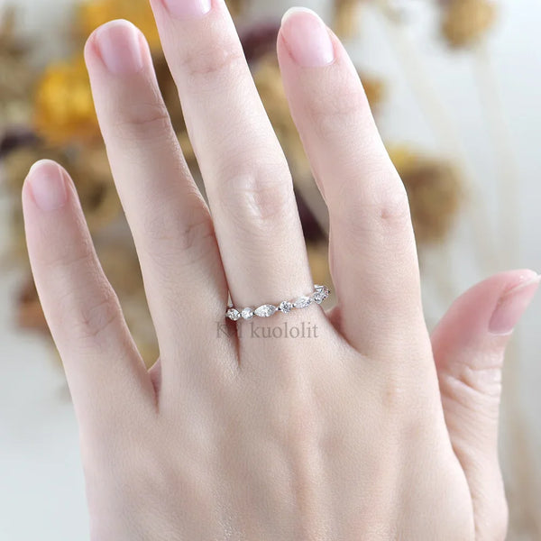 Kuololit 2CT Moissanite Soild 18K 585 14K Rose Gold Bubble Ring for Women Marquise Full Eternity Wedding Band Engagement Wedding