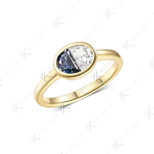 Kuololit 0.9CTW Two Half Blue Moissanite Over Ring Women Solid14K 10K 585 Yellow Gold Engagement for Christmas Gift Anniversary