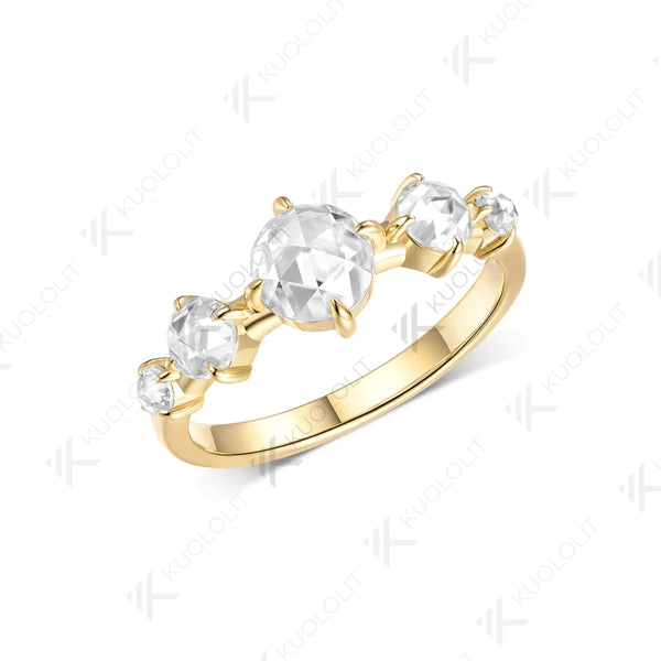 Kuololit 1.1CTW Rose Cut Moissanite Ring for Women Solid 585 18K 14K 10K Gold Wedding Band Ring for Anniversary Gifts Christmas