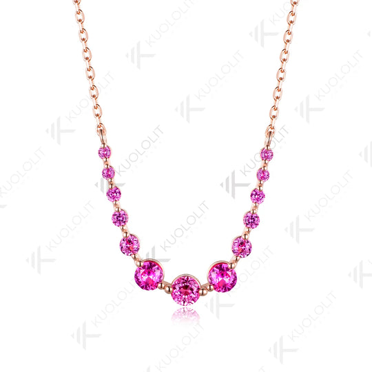 Kuololit 1.3CTW Lab Grown Pink Sapphire Necklace for Women Solid 14K 10K Rose Gold for Anniversary Christmas Gifts Engagement
