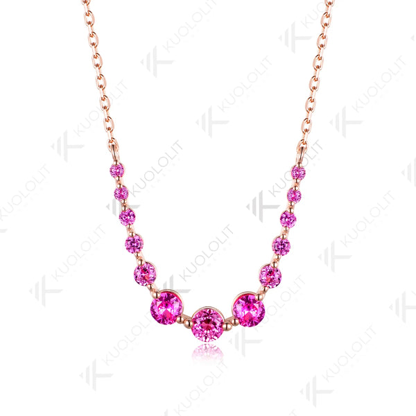 Kuololit 1.3CTW Lab Grown Pink Sapphire Necklace for Women Solid 14K 10K Rose Gold for Anniversary Christmas Gifts Engagement