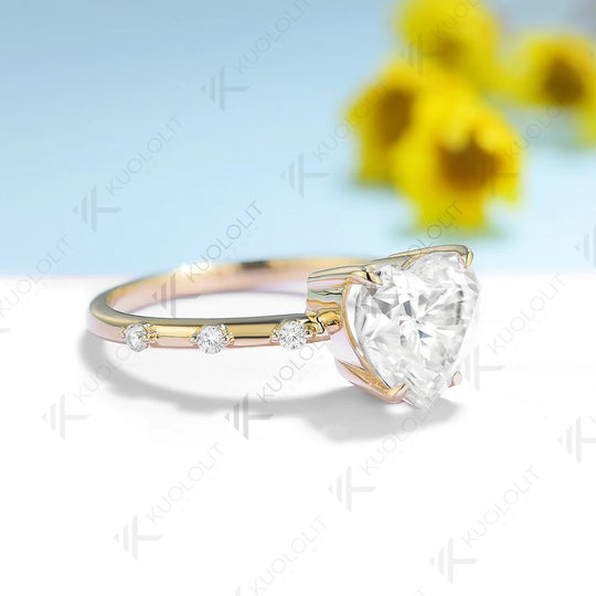 Kuololit 3CT Moissanite Engagement Ring for Women Solid 18K 14K 10K 585 Yellow Gold Heart Ring for Anniversary Christmas Gifts