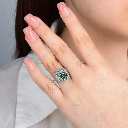 Kuololit 4.5ct Cushion Cyan Moissanite Engagement Ring for Women Solid 18K 14K 10K 585 Gold 3 Links Stone Ring for Christmas