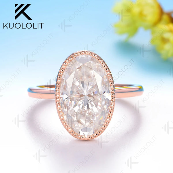 Kuololit 8CT Brillant Oval Cut Moissanite for Women Soild 10K 14K Rose Gold Engagement Ring for Christmas Gift Party Anniversary