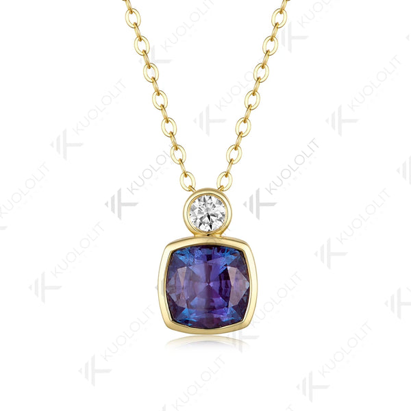 Kuololit 2.7CTW Lab Grown Alexandrite Moissanite Necklace for Women Solid 14K 10K Yellow Gold Pedant for Engagement Christmas