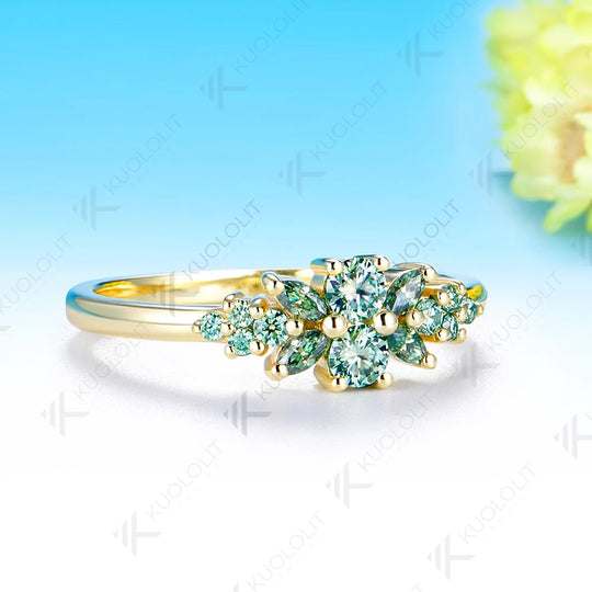 Kuololit 0.3CTW Cyan Moissanite Engagement Ring for Men Women Solid 14K10K 585 Gold Ring for Anniversary Wedding Gift Christmas Party