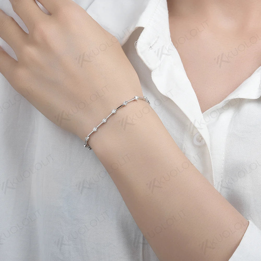 Kuololit 1.26CTW Moissanite Bracelets for Women Men 14K 10K 585 Solid Gold Silver Round Cut Tennis Engagement Classic Christmas