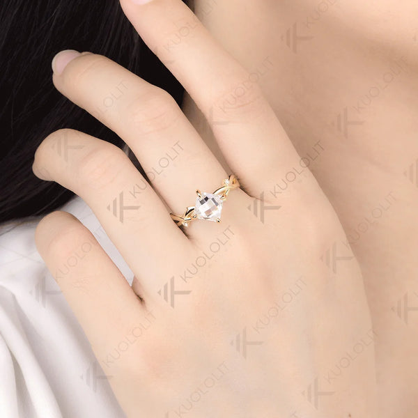 Kuololit 2CT Princess Cut Rose Cut Moissanite Ring for Women Solid 14K 10K 585 Yellow Gold Engagement Ring for Christmas Gifts