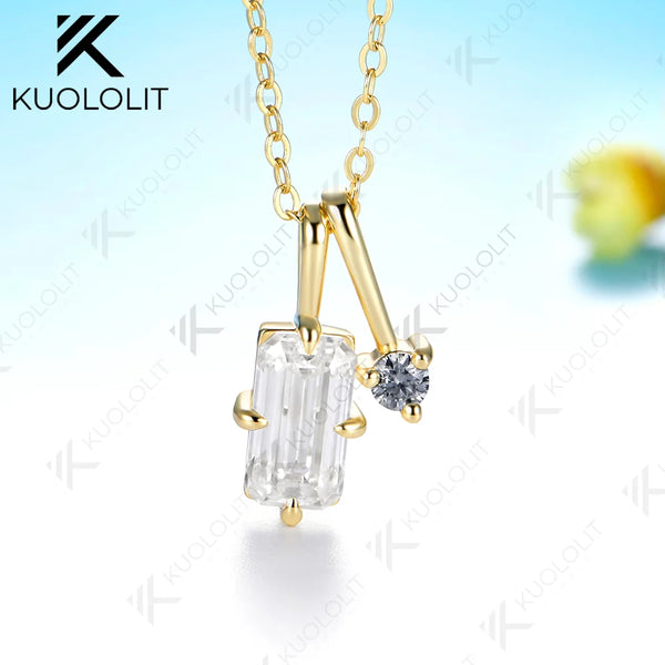 Kuololit 2.6CTW Moissanite Custom Necklace for Women Solid 585 14K 10K Yellow Gold Necklace for Christmas Gifts Party Jewelry