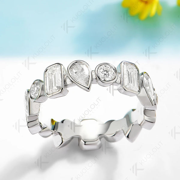 Kuololit 4.25CTW Lab Grown Diamonds Ring for Women Solid 14K 10K 585 White Gold Emerald Pear Round Wedding Band for Christmas