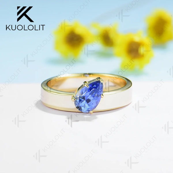 Kuololit 1.5CT Lab Grown Blue Sapphire Gemstone Engagement Rings for Women Men Solid 18K14K10K Yellow Gold for Party Christmas
