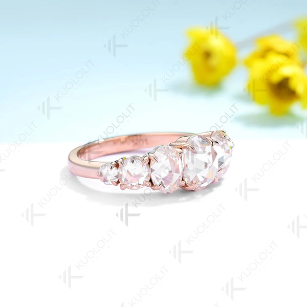 Kuololit 2.4CTW Moissanite Engagement Ring for Women Solid 18K 14K 10K 585 Rose Gold Rose Oval Cut Wedding for Christmas Gifts