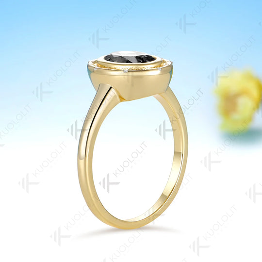 Kuololit 1.5CT OMC Grey Moissanite  Ring for Women Solid 14K 10K Yellow Gold Engagement Oval Ring for Christmas Gift Party