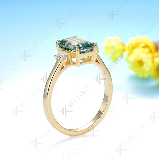 Kuololit 2.5CT Emerald Cut Cyan Moissanite Engagement Ring for Women Solid 18K 14K 10K White Gold Ring for Engagement Christmas