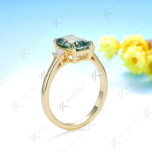 Kuololit 2.5CT Emerald Cut Cyan Moissanite Engagement Ring for Women Solid 18K 14K 10K White Gold Ring for Engagement Christmas