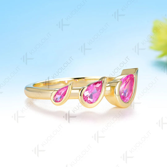 Kuololit 1.1CTW Lab Grown Pink Sapphire Custom Ring for Women Men Solid 10K 14K Yellow Gold for Anniversary Christmas Gift Party