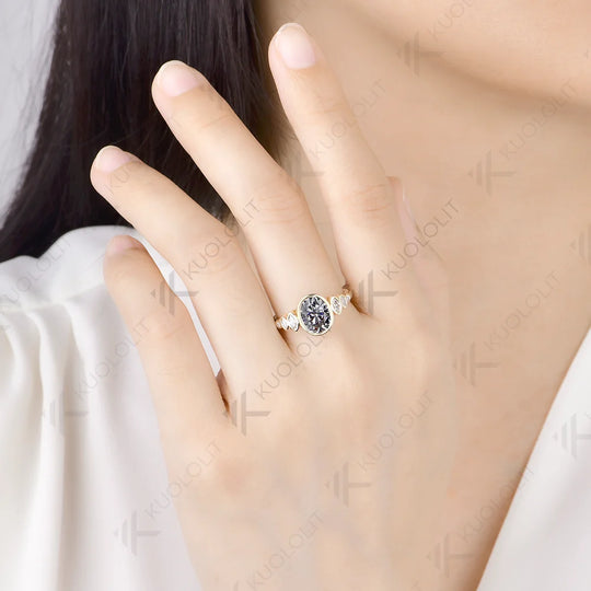 Kuololit 2CT Grey Moissanite Custom Ring for Women Solid 14K 10K 585 Yellow Gold Engagement Ring for Christmas Gifts Party