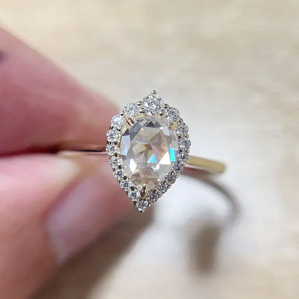 Kuololit Alexandrite Moissanite 14K 10K 585 Rose Gold Ring for Women 1.5CT Pear Cut Luxury Ring for Engagement Party Christmas