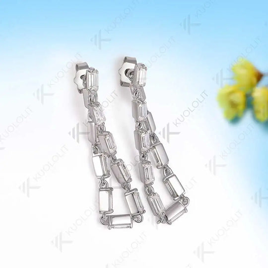 Kuololit 2CTW Moisssanite Stub Earrings for Women Solid 18K 14K 10K 585 Yellow Gold Emerald Cut Clip Earring for Christmas Gifts