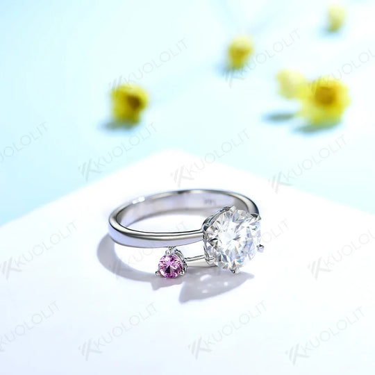 Kuololit 1.5CT Moissanite Ring for Women Soild 18K 14K 10K Sliver White Gold with Lab Grown Pink Sapphire for Engagement Wedding