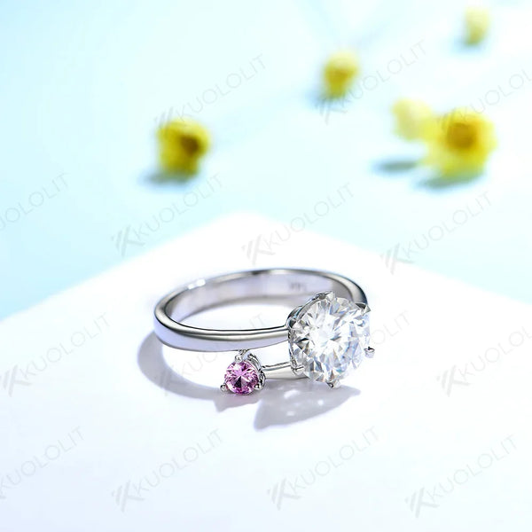 Kuololit 1.5CT Moissanite Ring for Women Soild 18K 14K 10K Sliver White Gold with Lab Grown Pink Sapphire for Engagement Wedding
